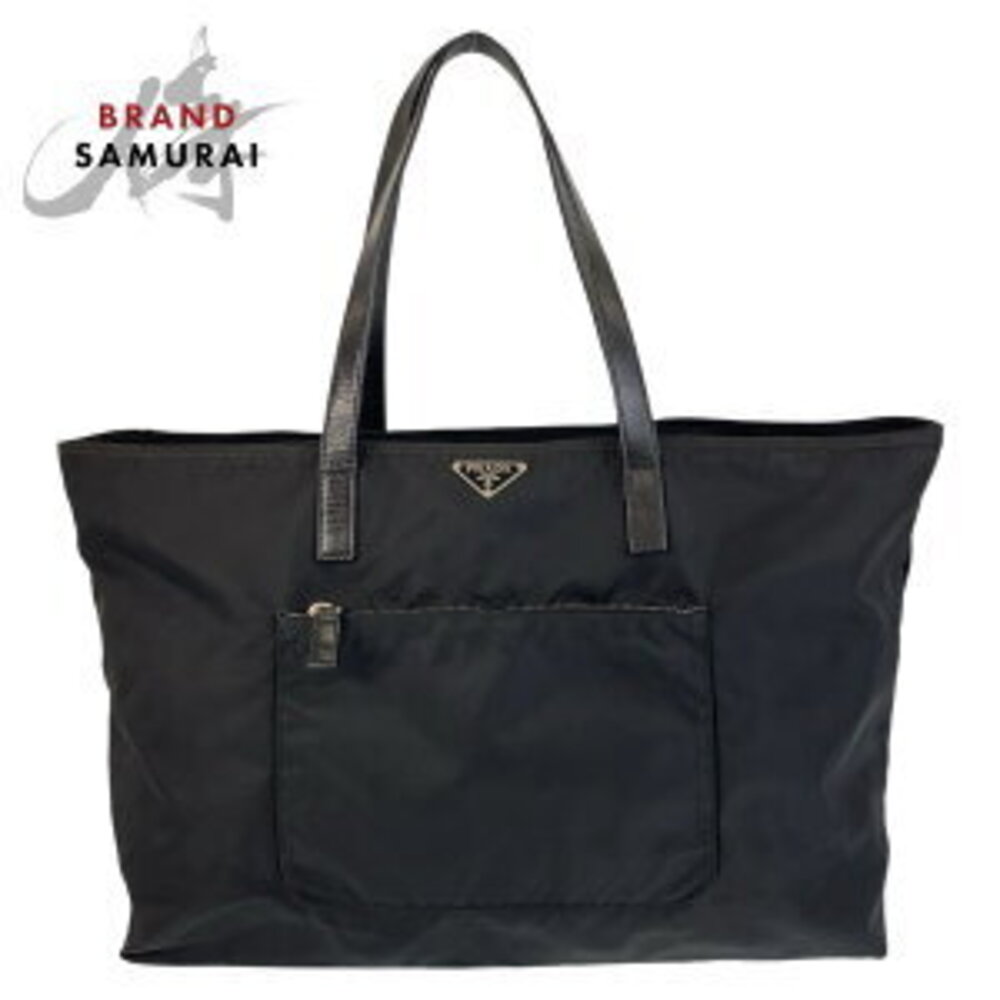 Prada logo Tessuto nylon black bag triangular plate tote shoulder leather - Picture 2 of 10